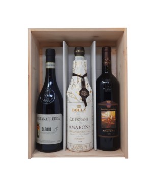 Amarone + Brunello + Barolo Bolla, Banfi e Fontanafredda [3x bot. Cassetta di Legno]