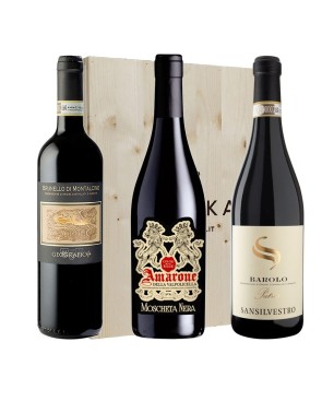 Amarone, Brunello, Barolo [Centoterre, Geografico, Sansilvestro 3x bot. Cassetta di Legno]