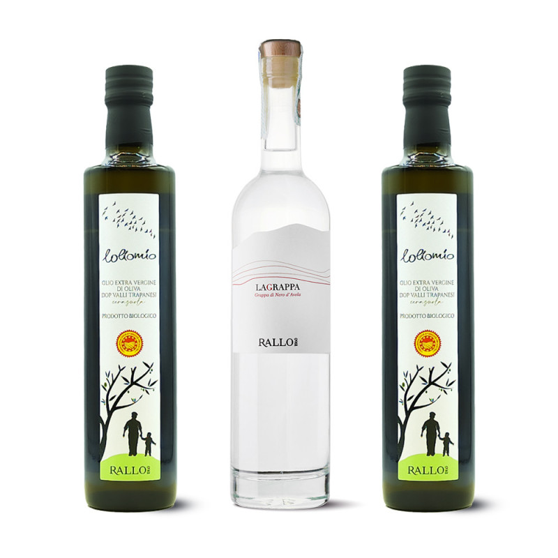 Grappa di Nero d'Avola [0.50 Lt] e Olio d'Oliva 2 bot. [0.50 Lt] - Rallo