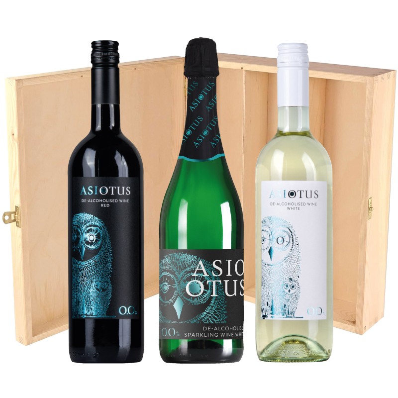 Asio Otus Bianco,  Rosso e Spumante Alcohol Free - Barone di Montalto [3 bott. in Cassetta di Legno]